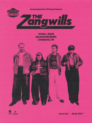 Zangwills gig poster for Jacaranda live date on 12.12.2025. Showing the 4 of the band.