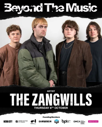 Beyong the Music promo poster for The Zangwills showing the band in the studio