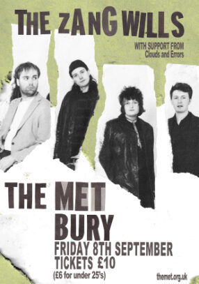 Show poster for The Zangwills having a cut and paste effect for The Met, Bury in September.
